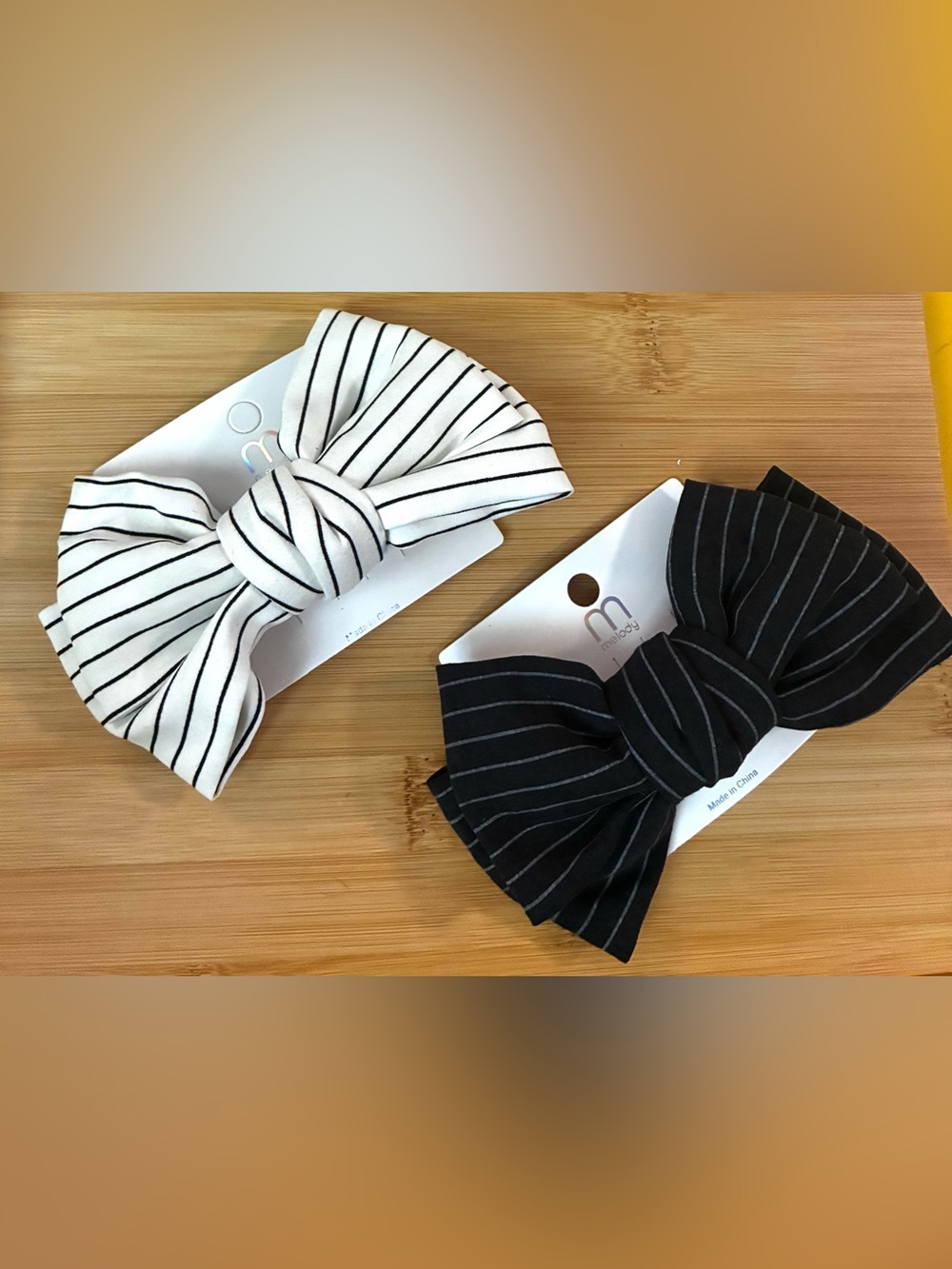 Striped Bow Hair Clips - Black and White